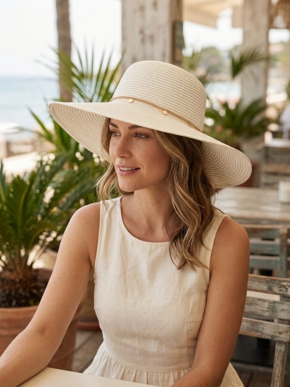 Women's Wide-Brim Sun Hat - Cream